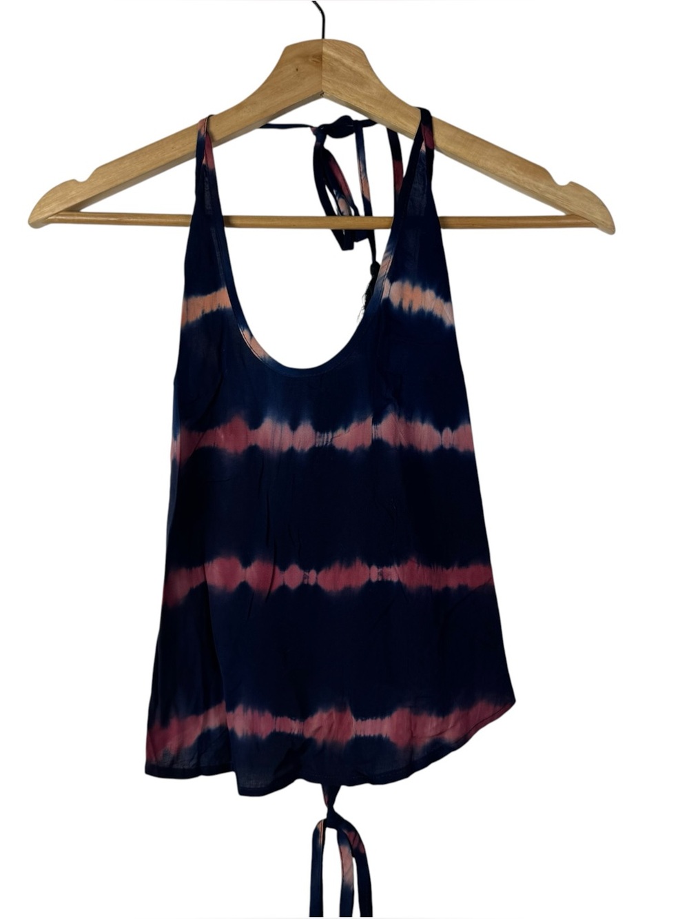 Boutique Olivaceous Navy Blue & Pink Tie Dye Stripe Halter Tank Top M